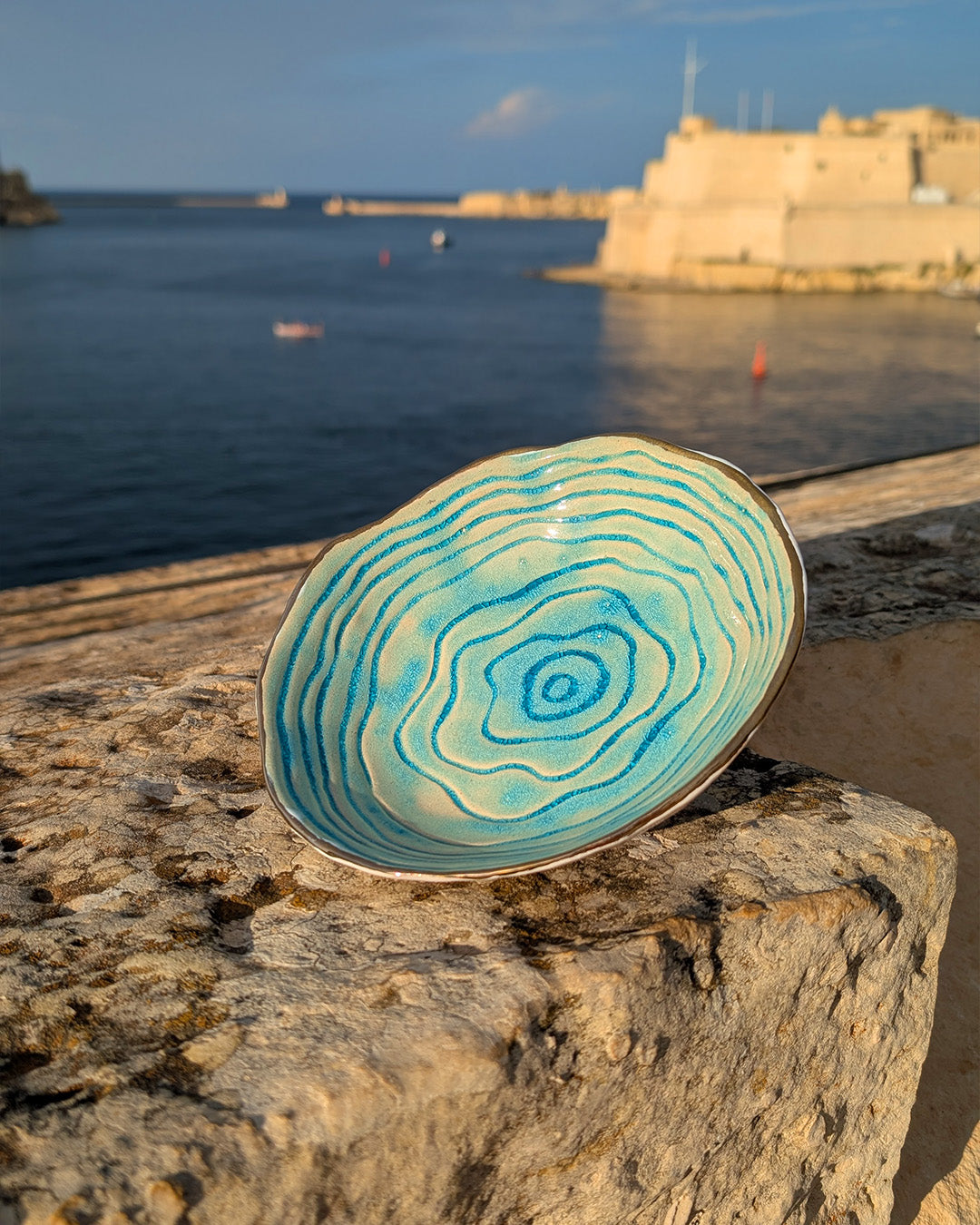 Handmade Ceramic Dish with Gold Luster on Three Legs