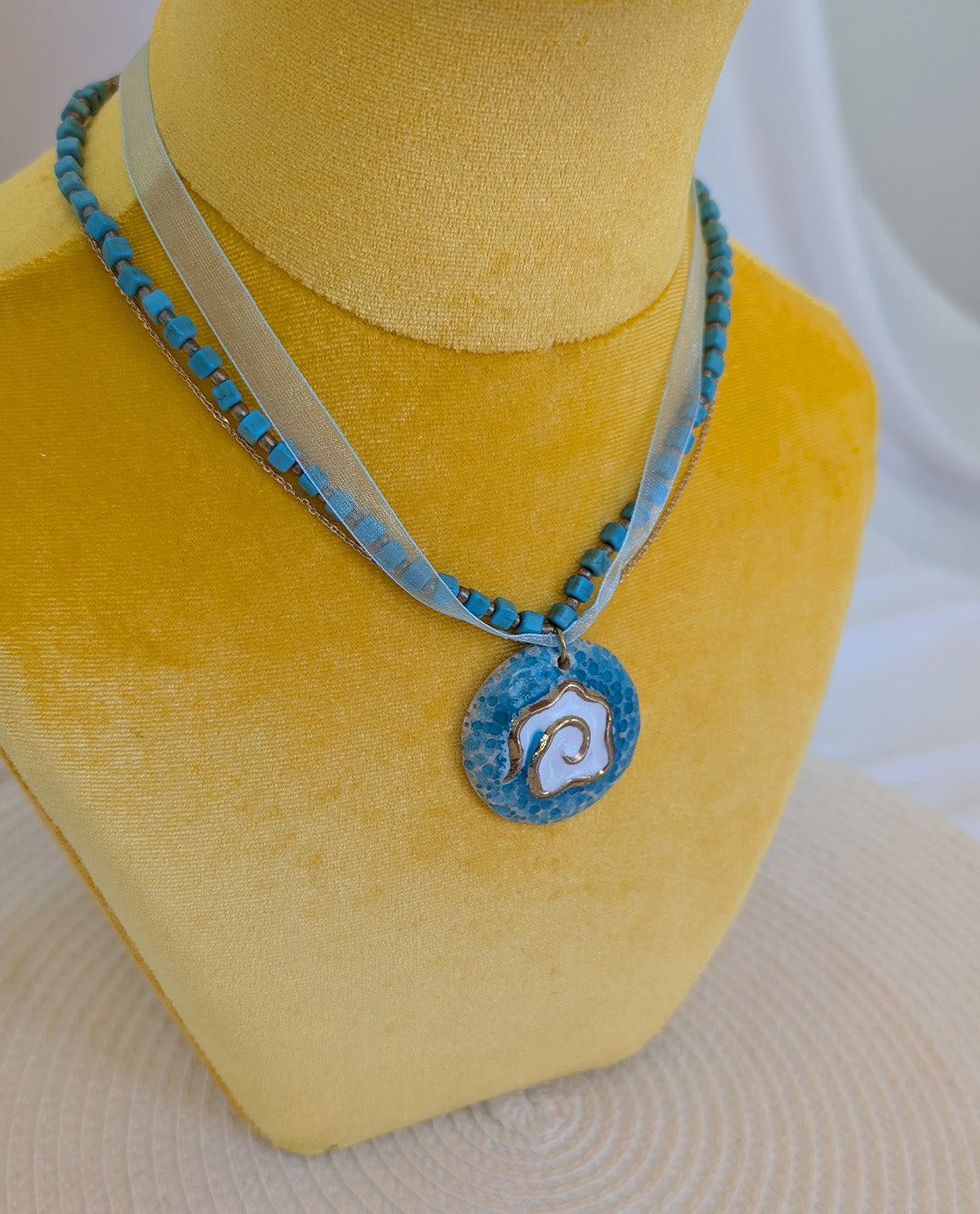 Handmade Ceramic Pendant with Gold Luster