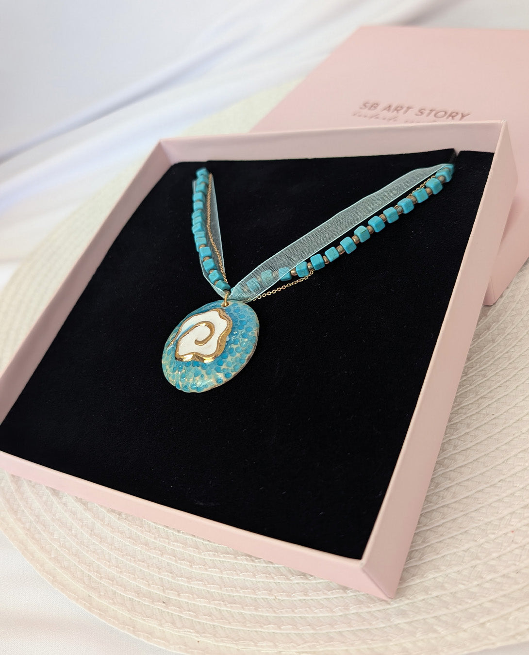 Handmade Ceramic Pendant with Gold Luster