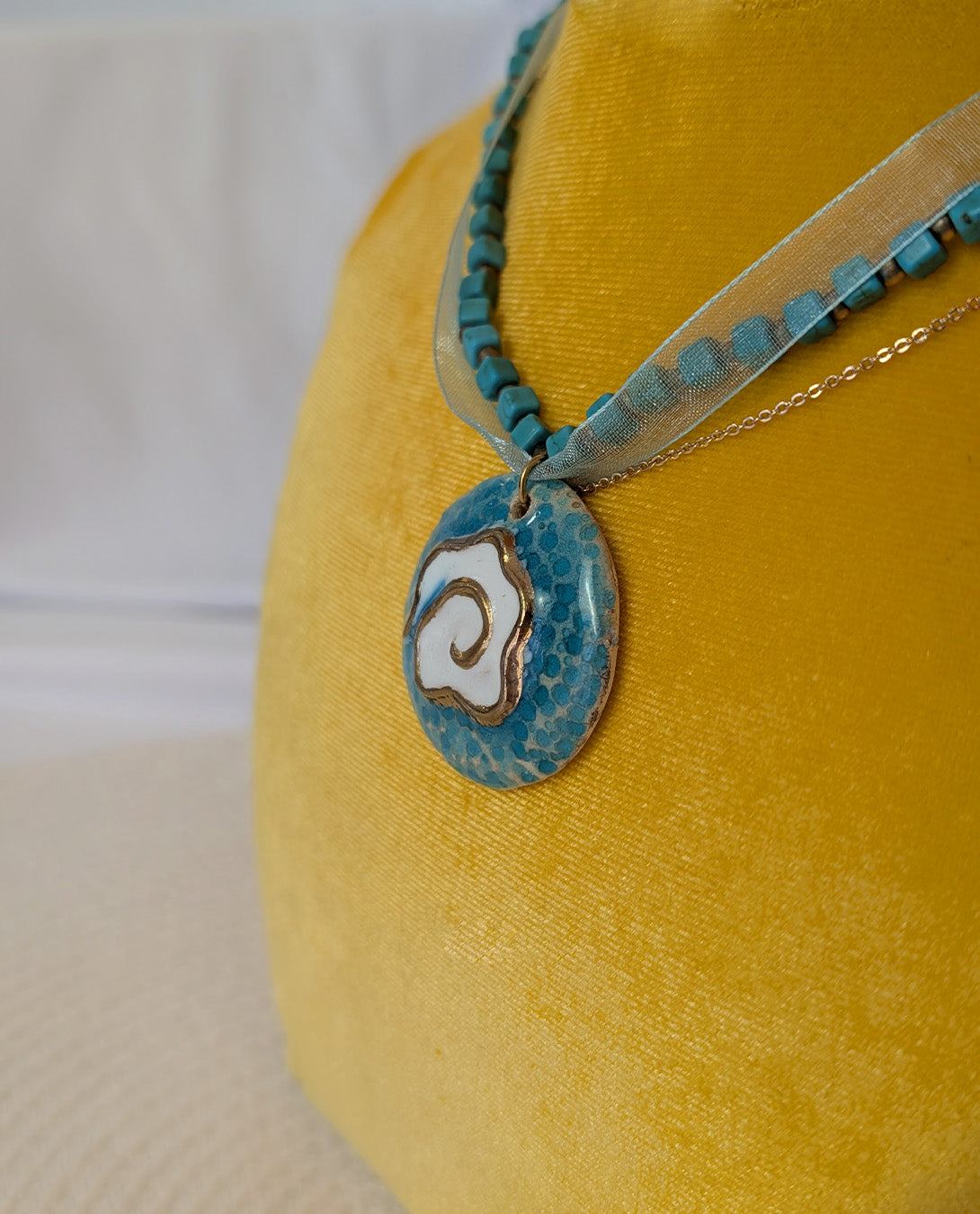 Handmade Ceramic Pendant with Gold Luster