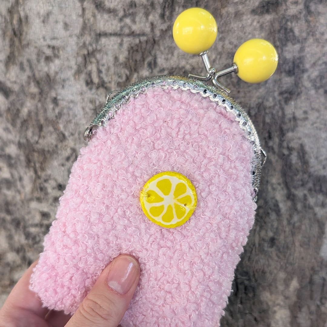 Pink Teddy Fabric - Clasp Purse