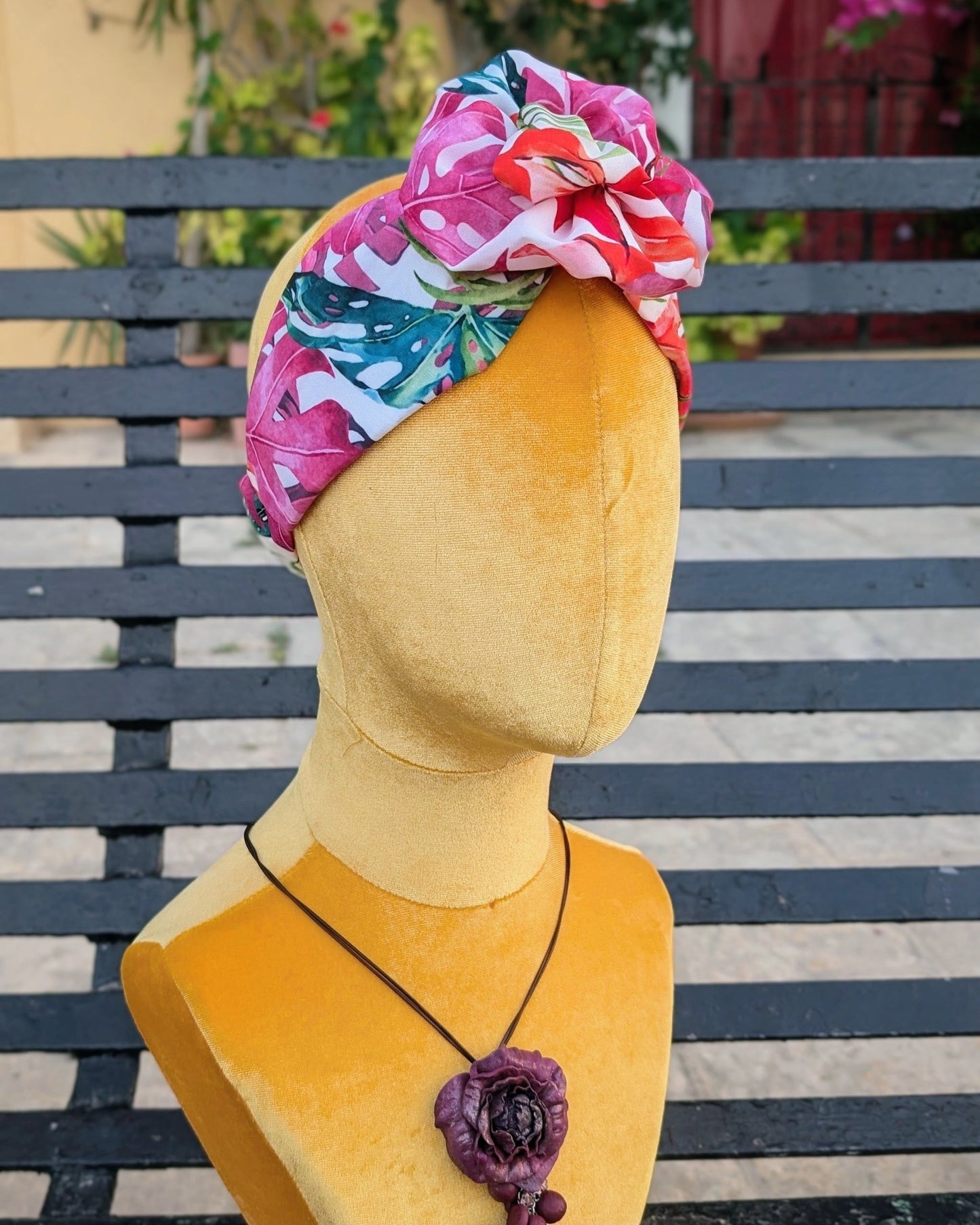 Handmade Floral Fabric Headband with Elastic Back